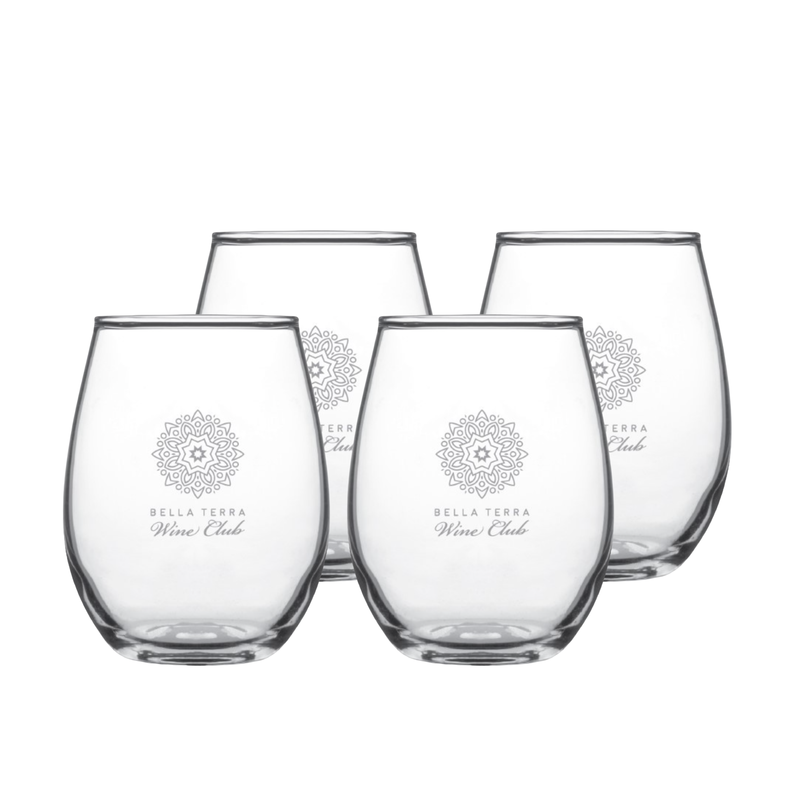 4 Bella Terra Wine Club Stemless Glasses